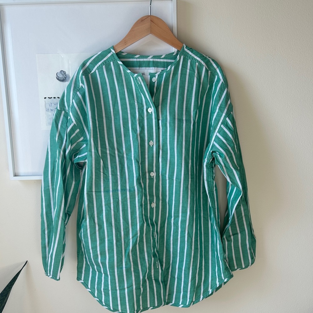 Entireworld green and white stripe button down
